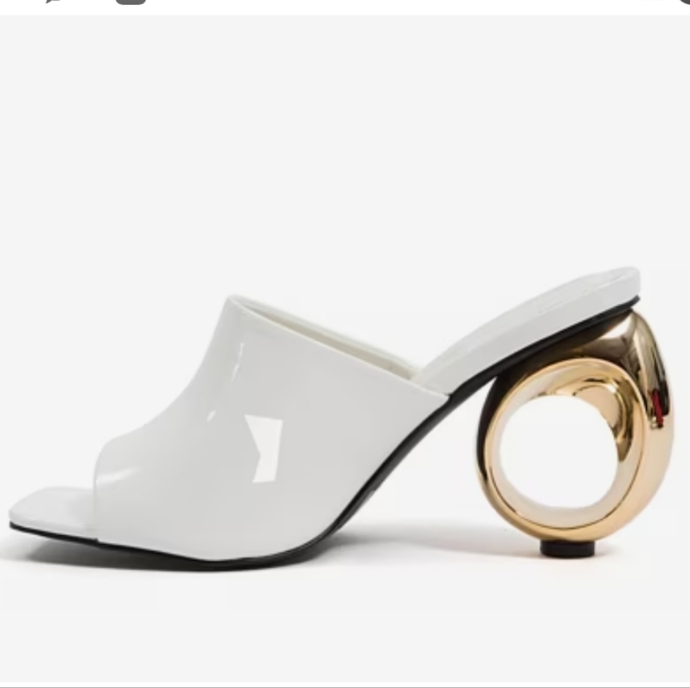 White and Gold Heeled Mules